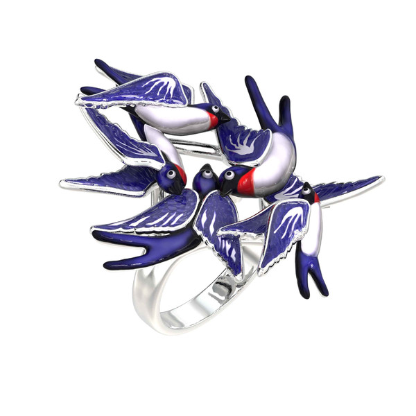 Кольцо из белого золота c эмаль