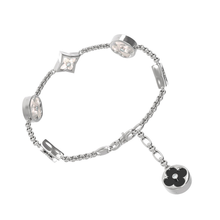 Браслет из белого золота c бриллиантами, ониксом и перламутром