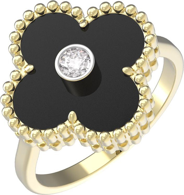 Кольцо из лимонного золота c бриллиантами и ониксом