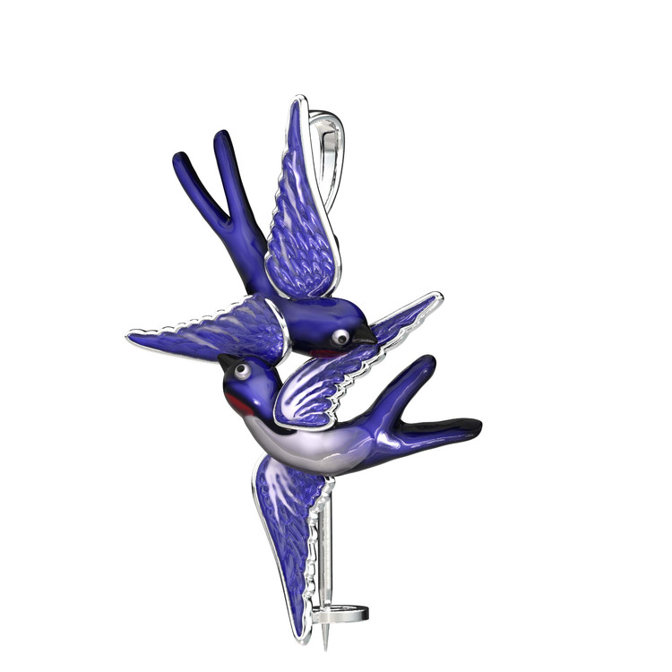 Брошь из белого золота c эмалью