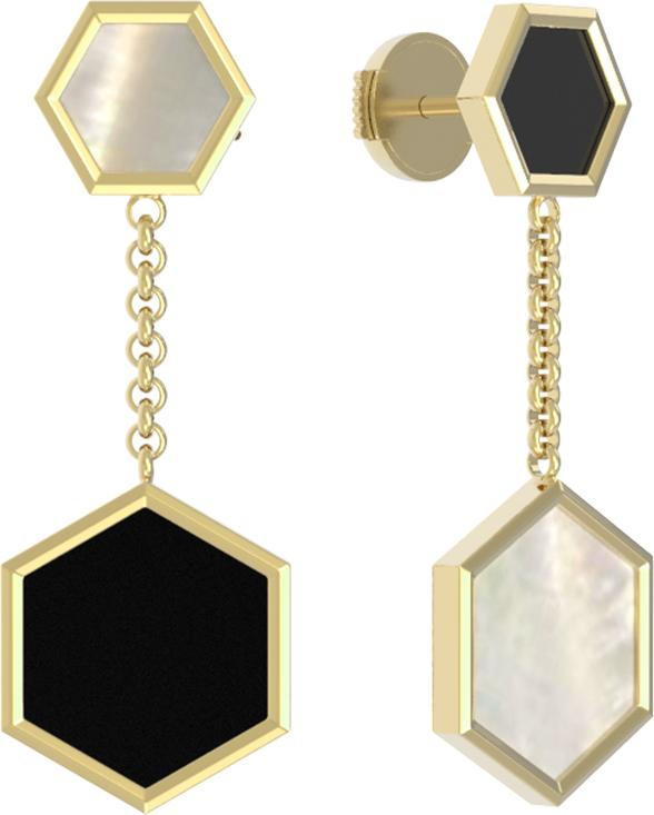 Серьги из лимонного золота c ониксом и перламутром