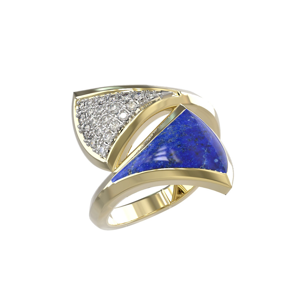 Кольцо из лимонного золота c бриллиантами и лазуритом