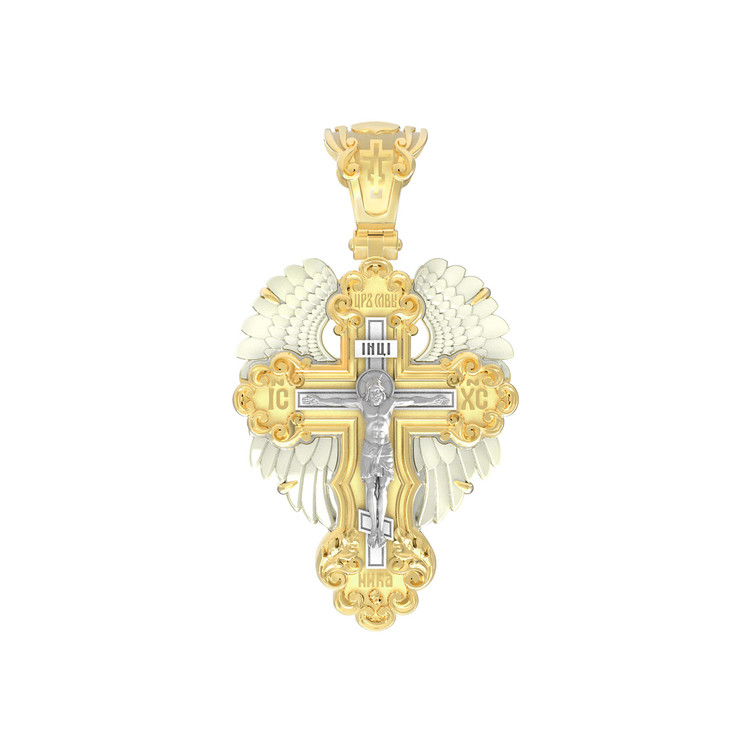 Крест из лимонного золота c перламутром