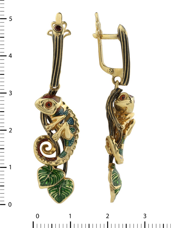 Серьги из лимонного золота c эмалью и гранатом