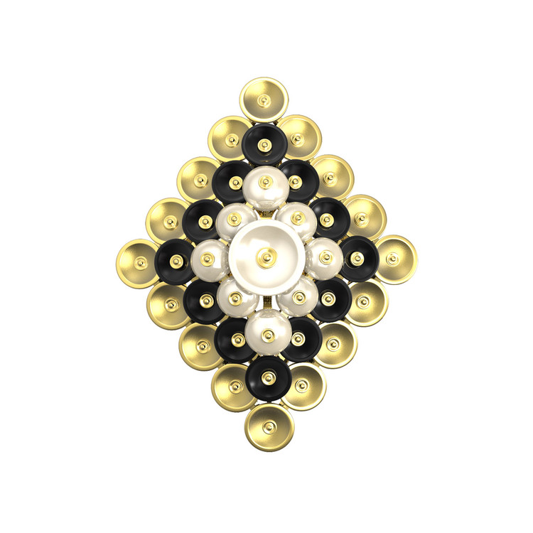 Кольцо из лимонного золота c ониксом и перламутром