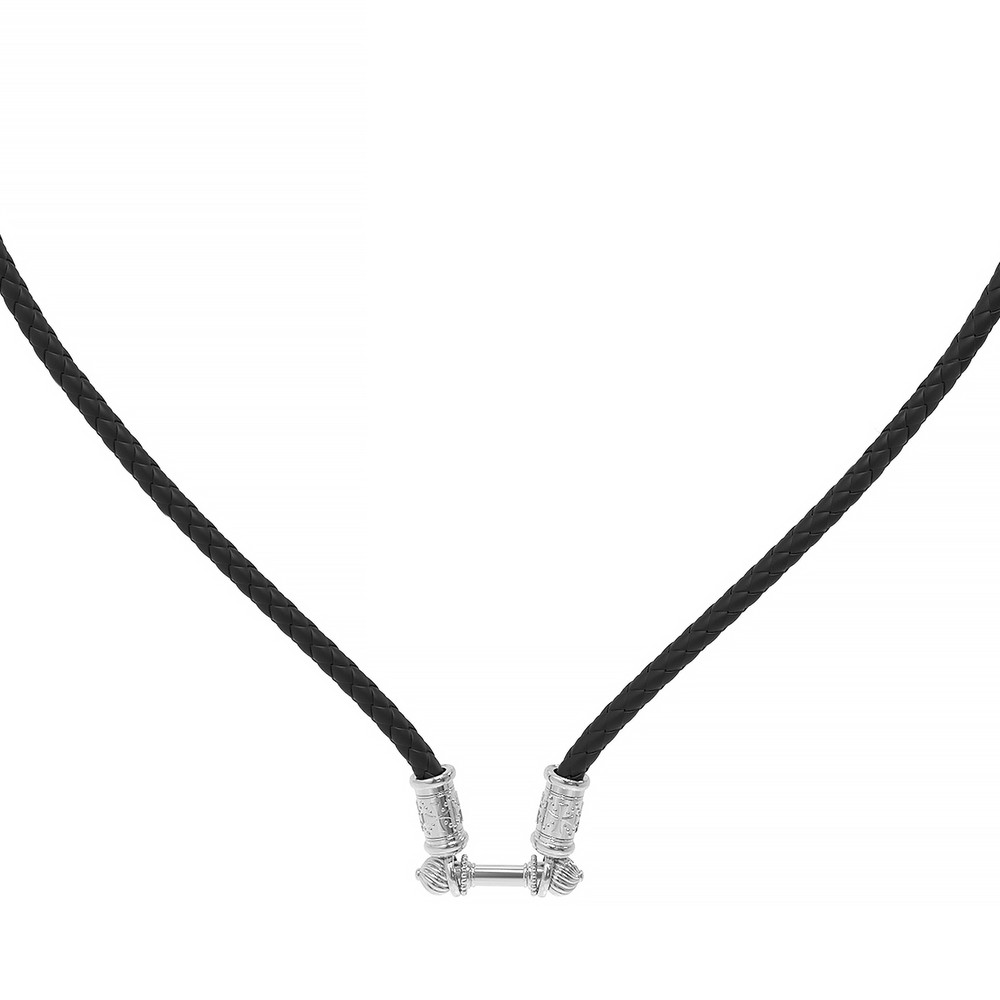 Гайтан из белого золота c кожаным шнурком