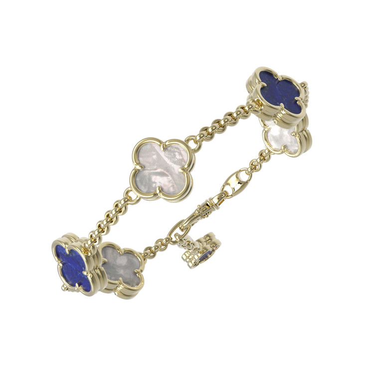 Браслет из лимонного золота c лазуритом и перламутром