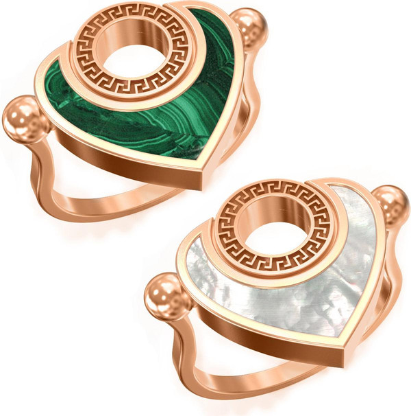 Кольцо из золота c малахитом и перламутром