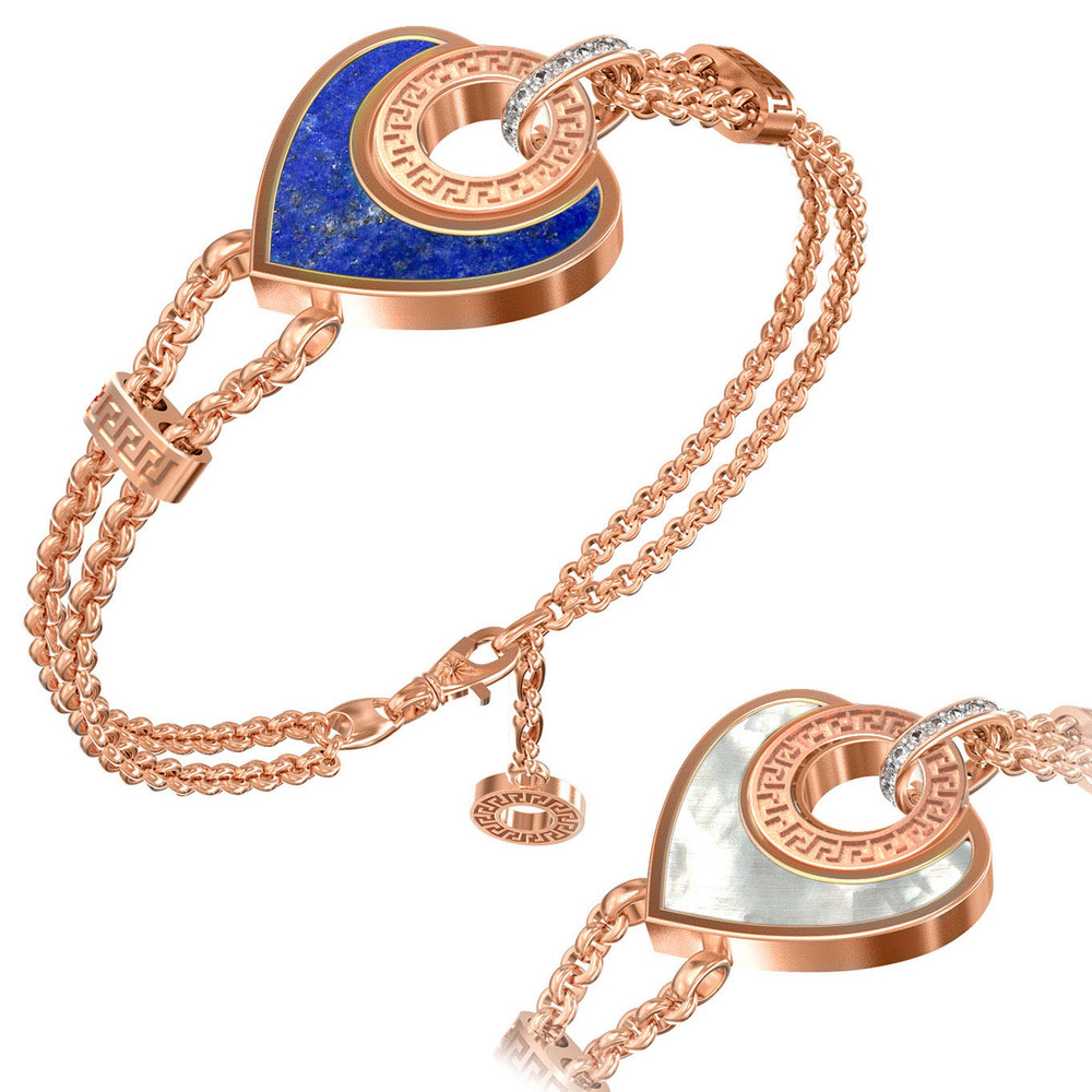 Браслет из золота c фианитом, лазуритом и перламутром