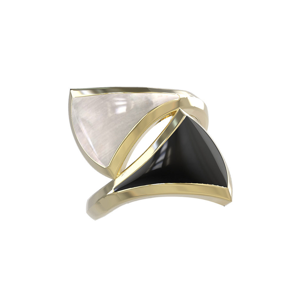 Кольцо из лимонного золота c ониксом и перламутром