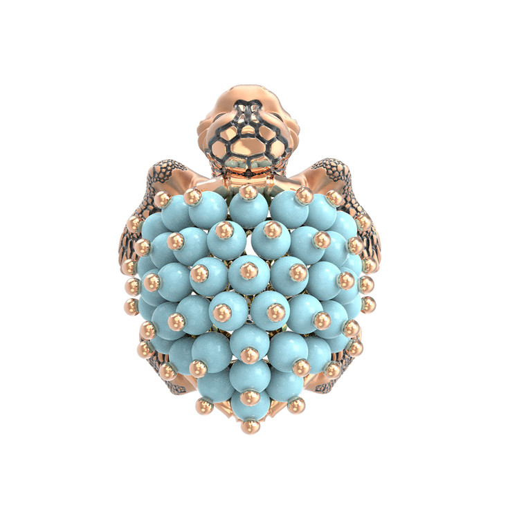 Кольцо из золота c эмалью и бирюзой