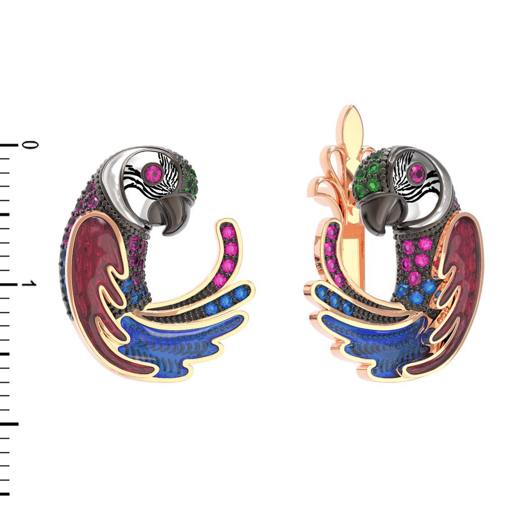 Серьги из золота c эмалью и фианитом