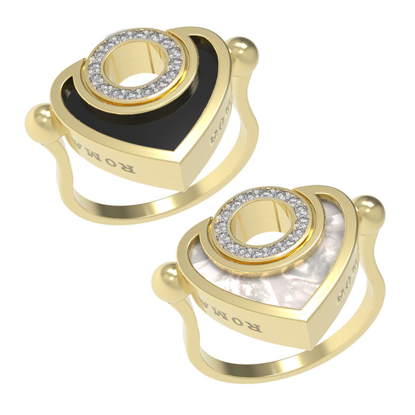 Кольцо из лимонного золота c бриллиантами, ониксом и перламутром