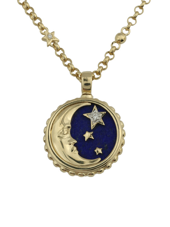 Колье из лимонного золота c бриллиантами, лазуритом и перламутром