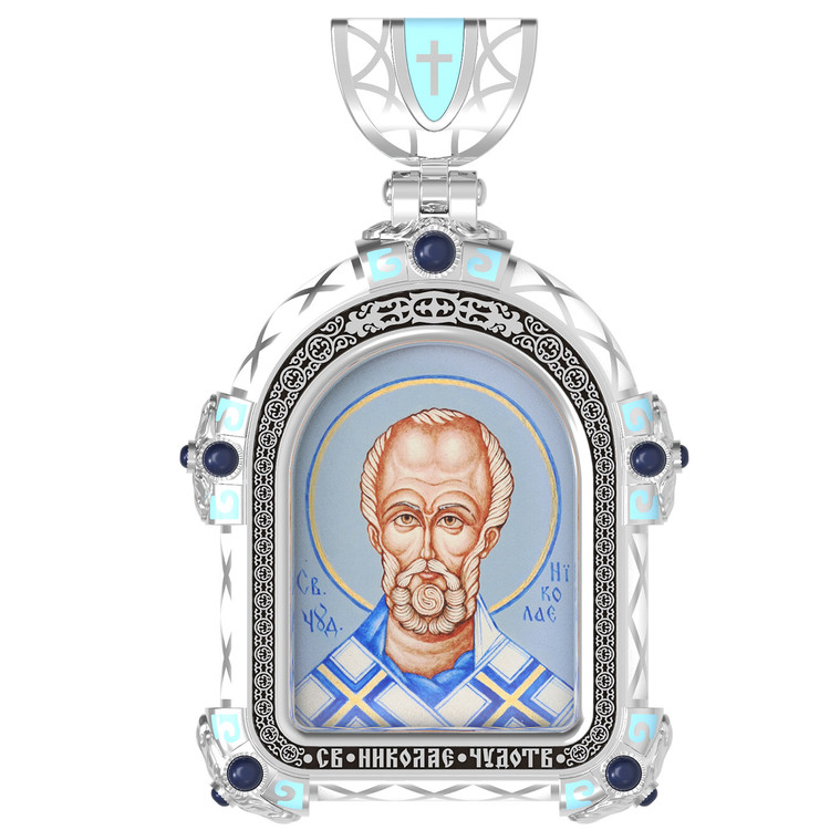 Образок из белого золота c эмалью, иконописью и темперой