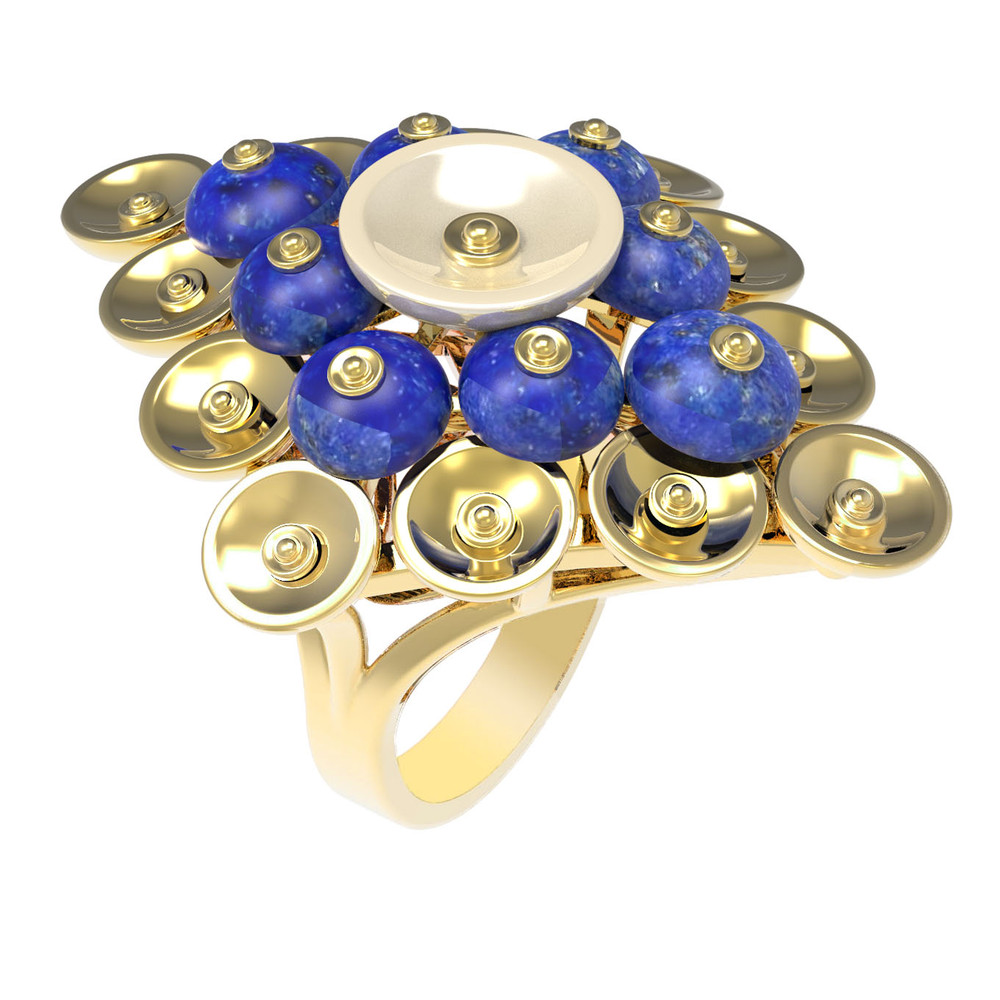 Кольцо из лимонного золота c лазуритом и перламутром