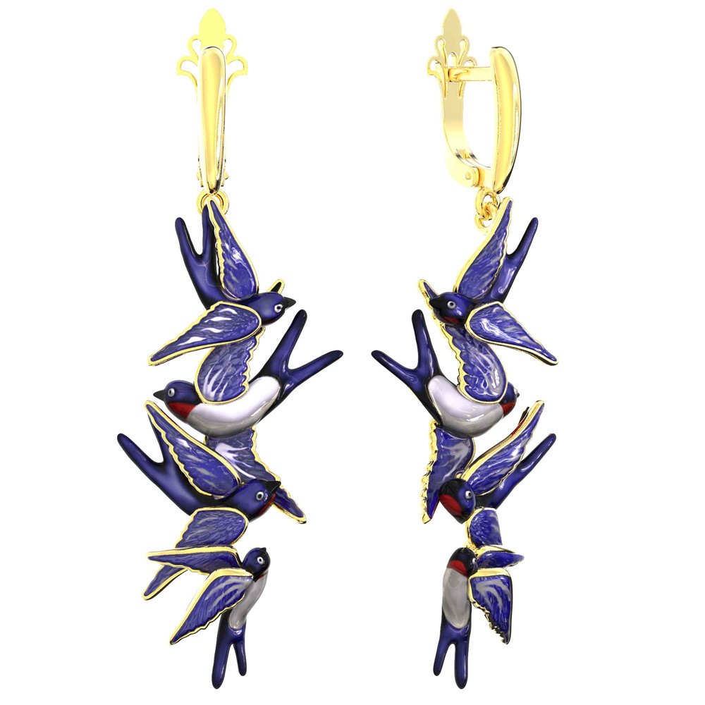 Серьги из лимонного золота c эмалью