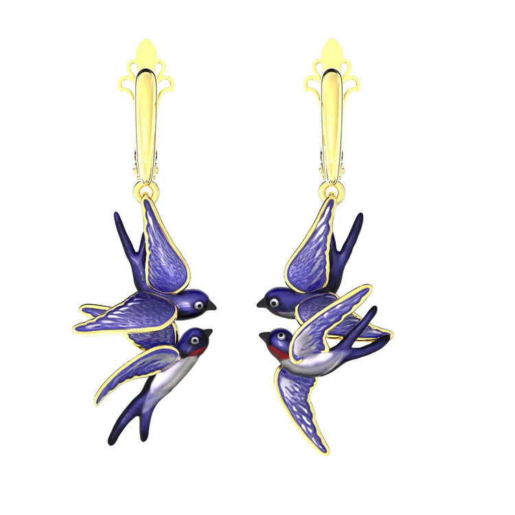 Серьги из лимонного золота c эмалью