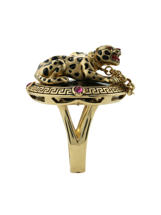 Кольцо из лимонного золота c эмалью, ониксом и рубином