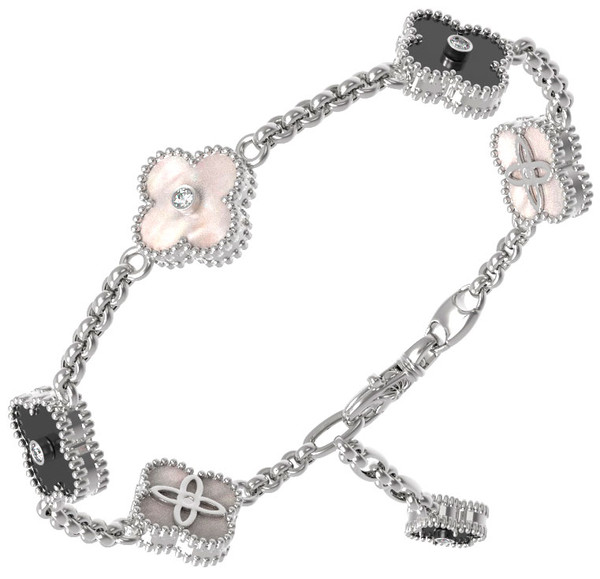 Браслет из белого золота c бриллиантами, ониксом и перламутром