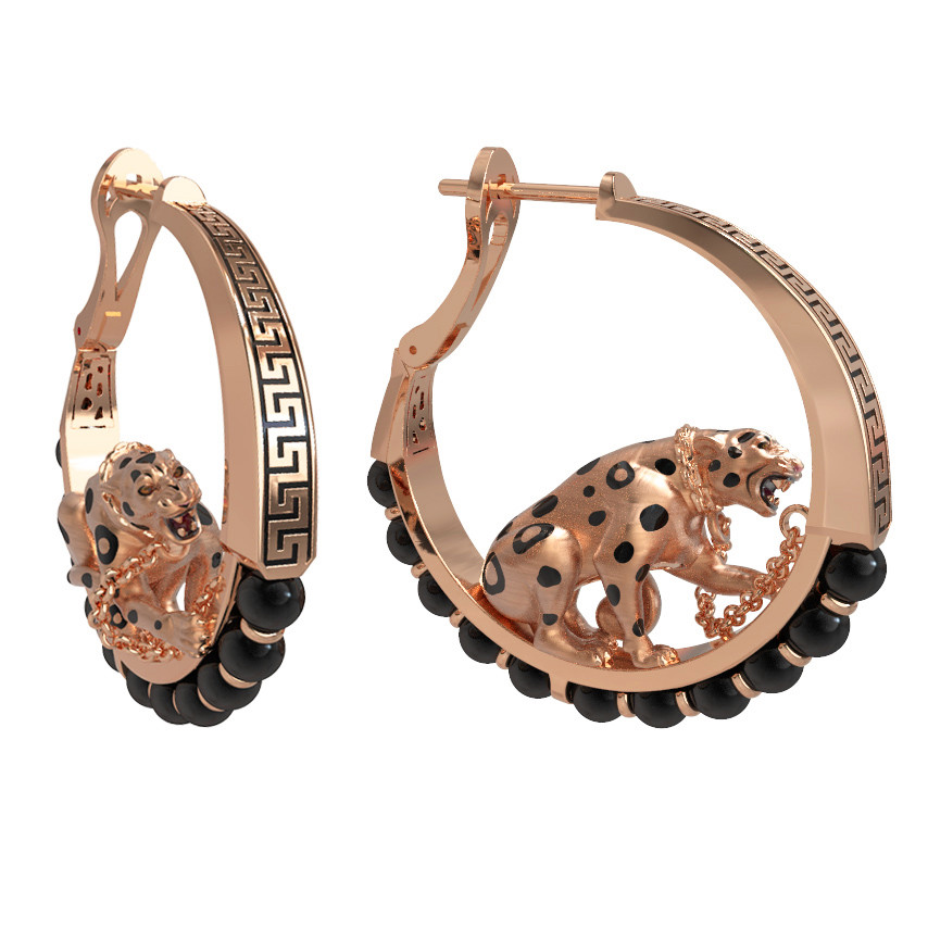 Серьги из золота c эмаль и ониксом