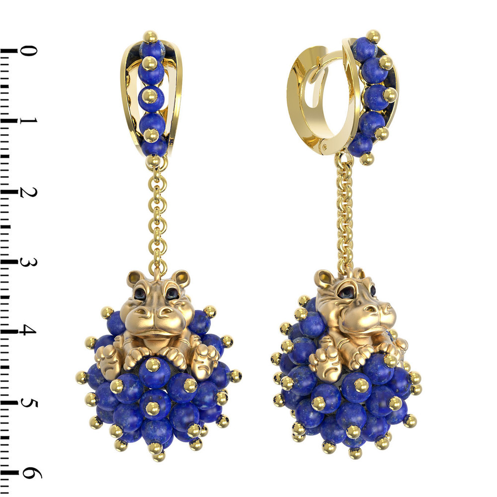 Серьги из лимонного золота c эмалью и лазуритом