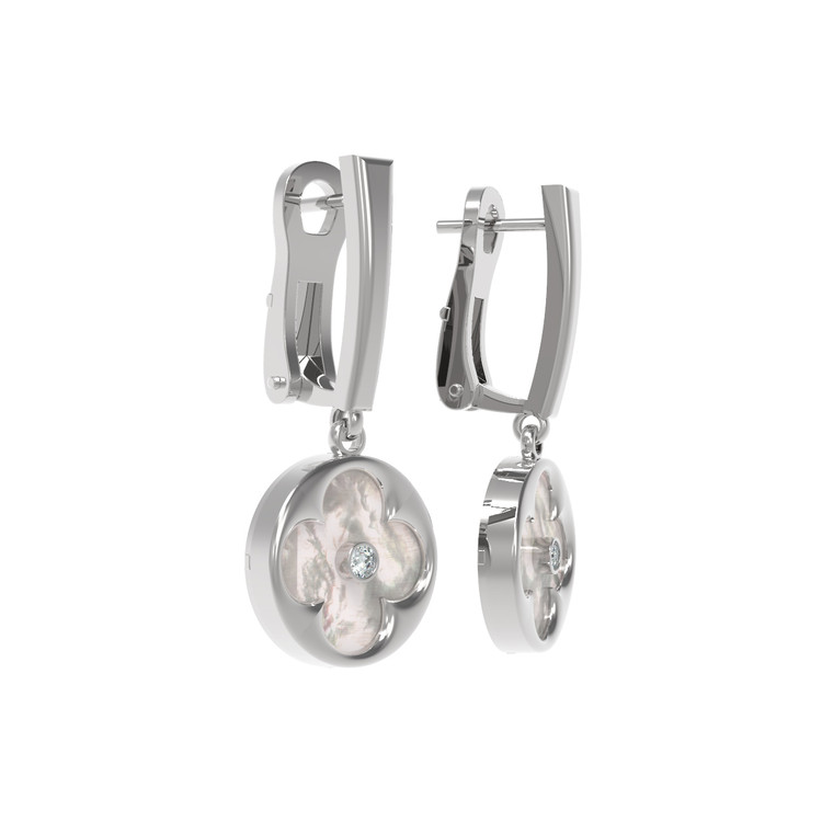 Серьги из белого золота c бриллиантами и перламутром
