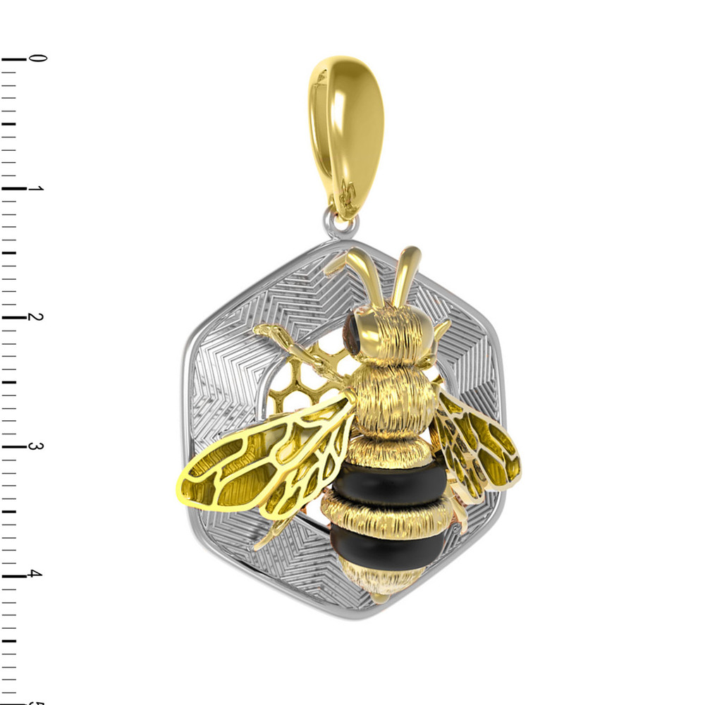 Подвеска из лимонного золота c эмалью, ониксом и эмалью