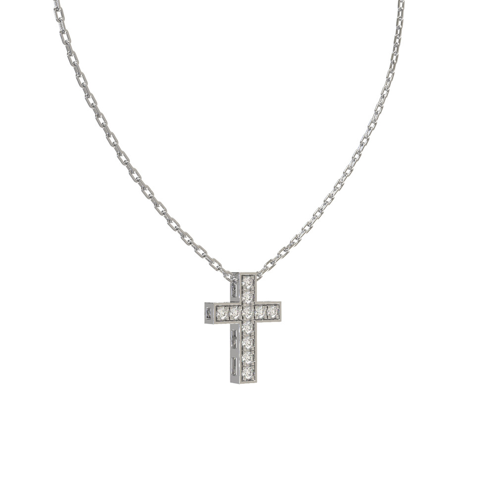 Крест из белого золота c бриллиантами