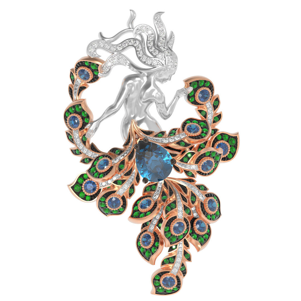 Брошь из золота c фианитом и топазом London