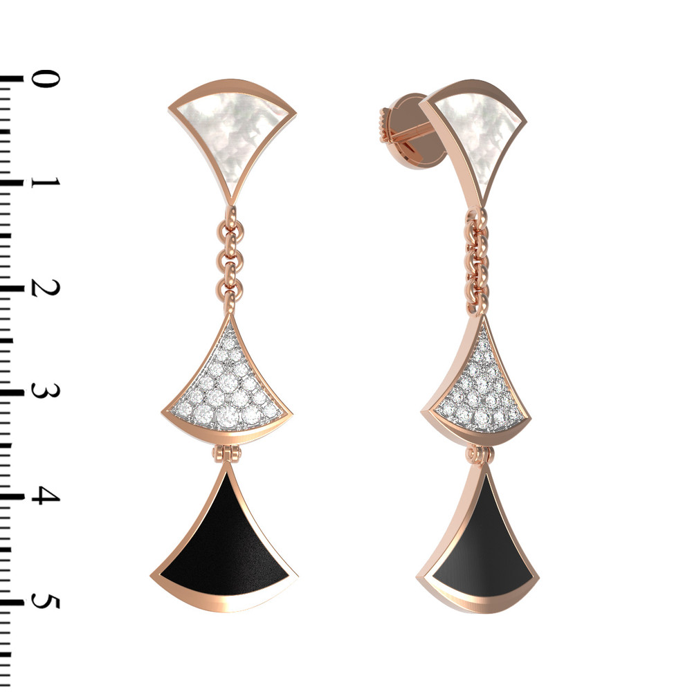 Серьги из золота c бриллиантами, ониксом и перламутром