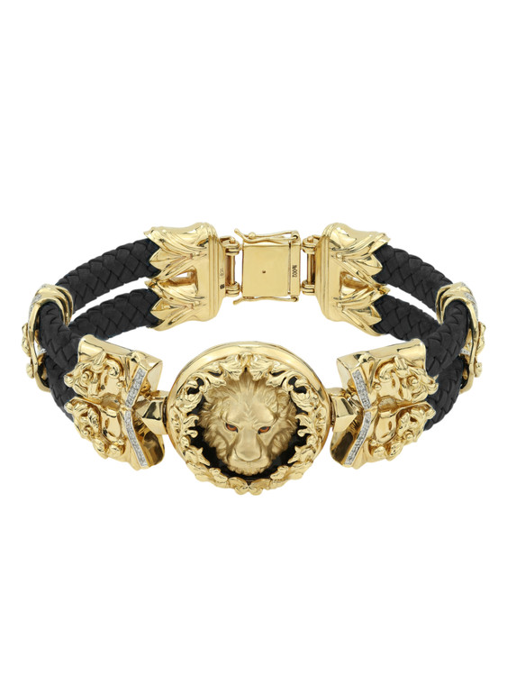 Браслет из лимонного золота c эмаль , бриллиантами, шнурком и ониксом