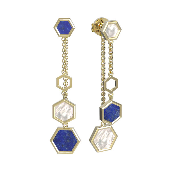 Серьги из лимонного золота c лазуритом и перламутром