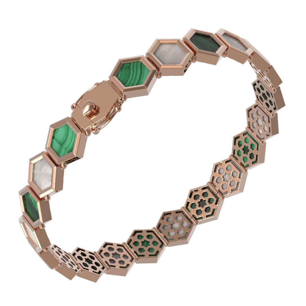 Браслет из золота c малахитом и перламутром