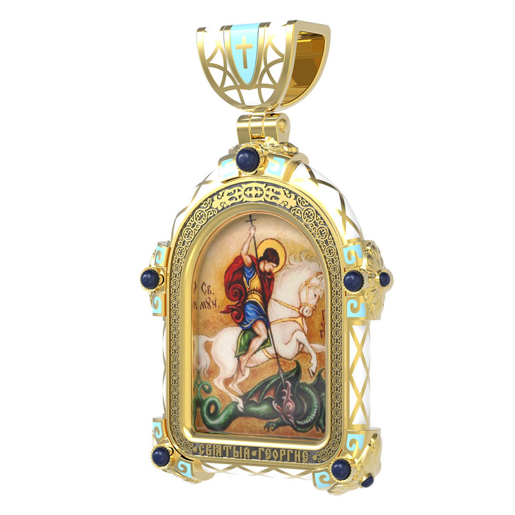 Образок из лимонного золота c эмалью, иконописью и темперой