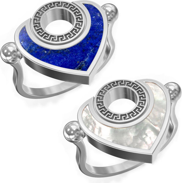 Кольцо из белого золота c лазуритом и перламутром