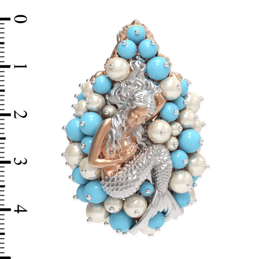 Подвеска из золота c жемчугом и бирюзой