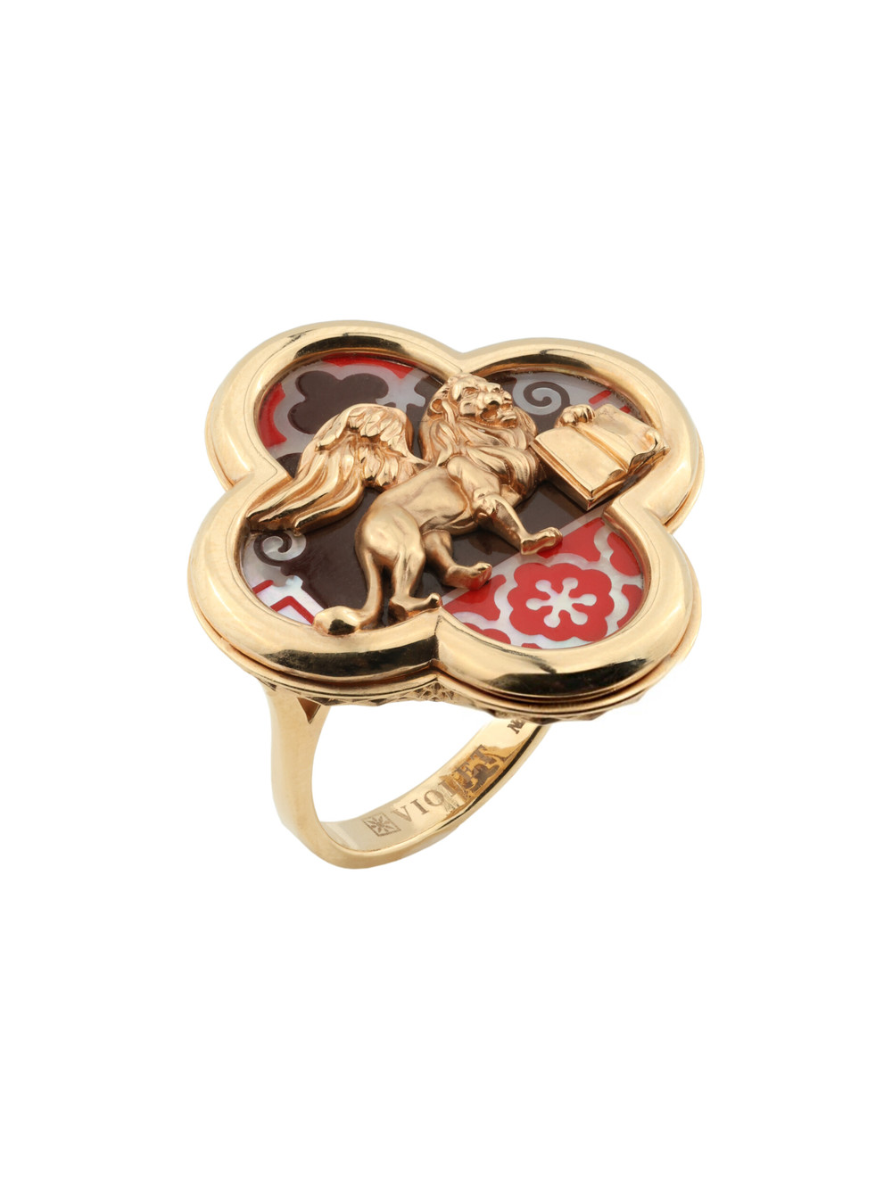 Кольцо из золота c эмаль и перламутром