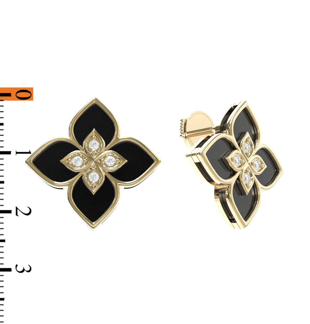 Серьги из лимонного золота c бриллиантами и ониксом