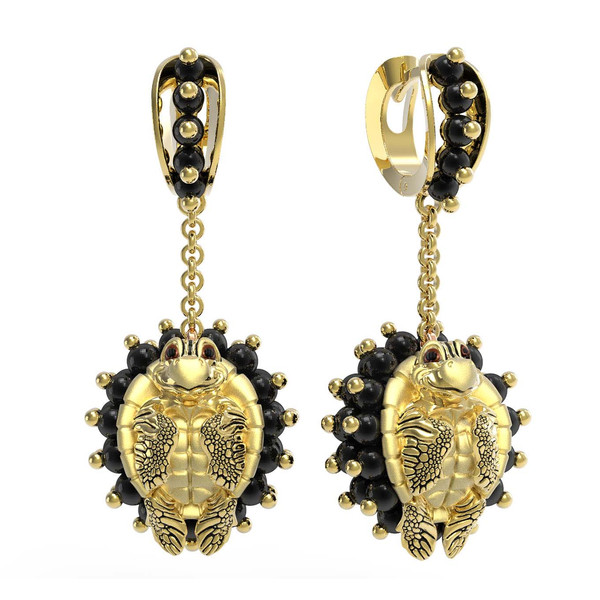 Серьги из лимонного золота c эмалью и ониксом