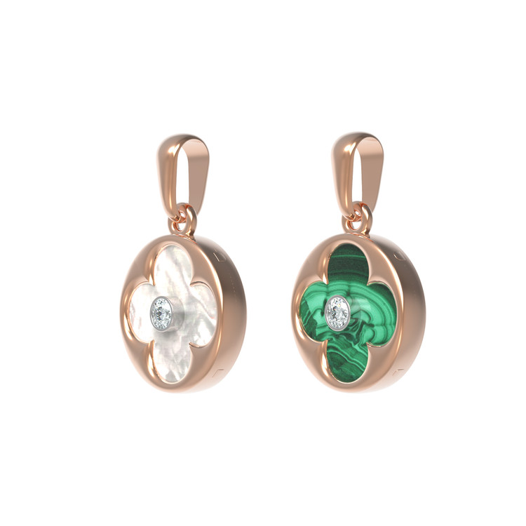 Подвеска из золота c бриллиантами, малахитом и перламутром