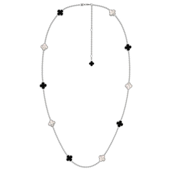 Колье из белого золота c ониксом и перламутром