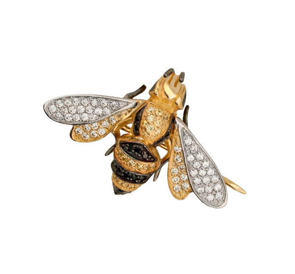 Брошь из лимонного золота c эмаль и фианитом