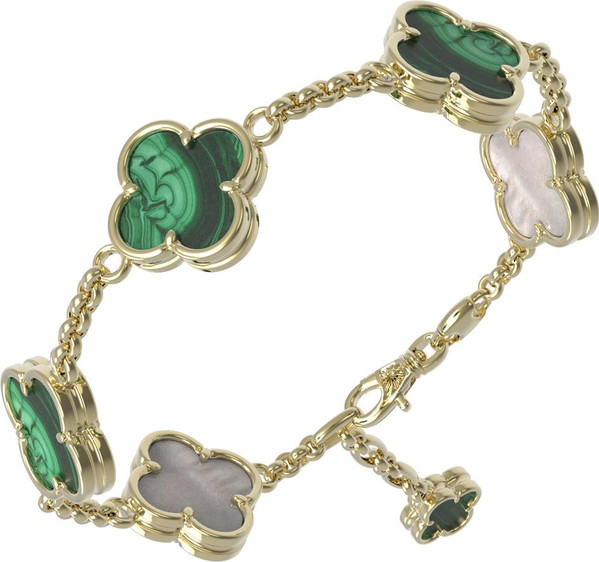 Браслет из лимонного золота c малахитом и перламутром