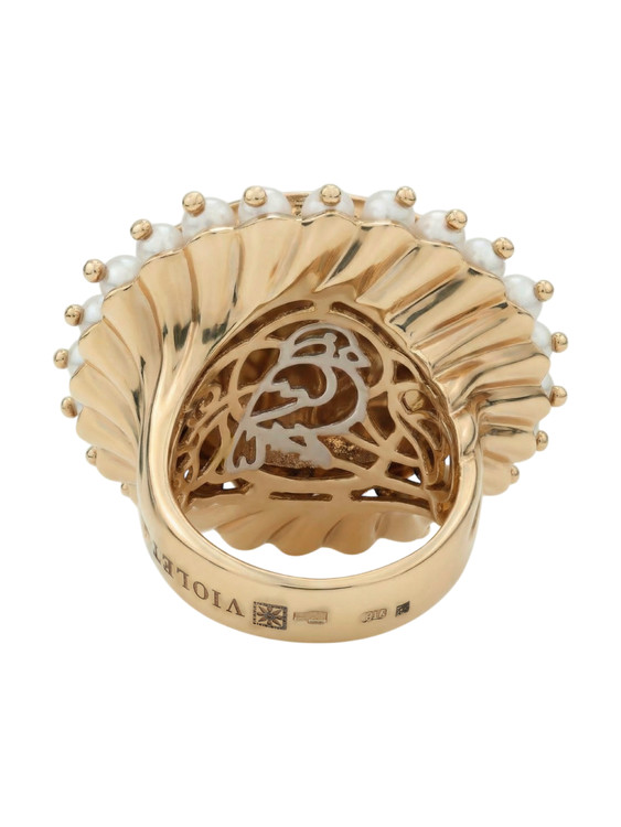 Кольцо из золота c эмалью и жемчугом