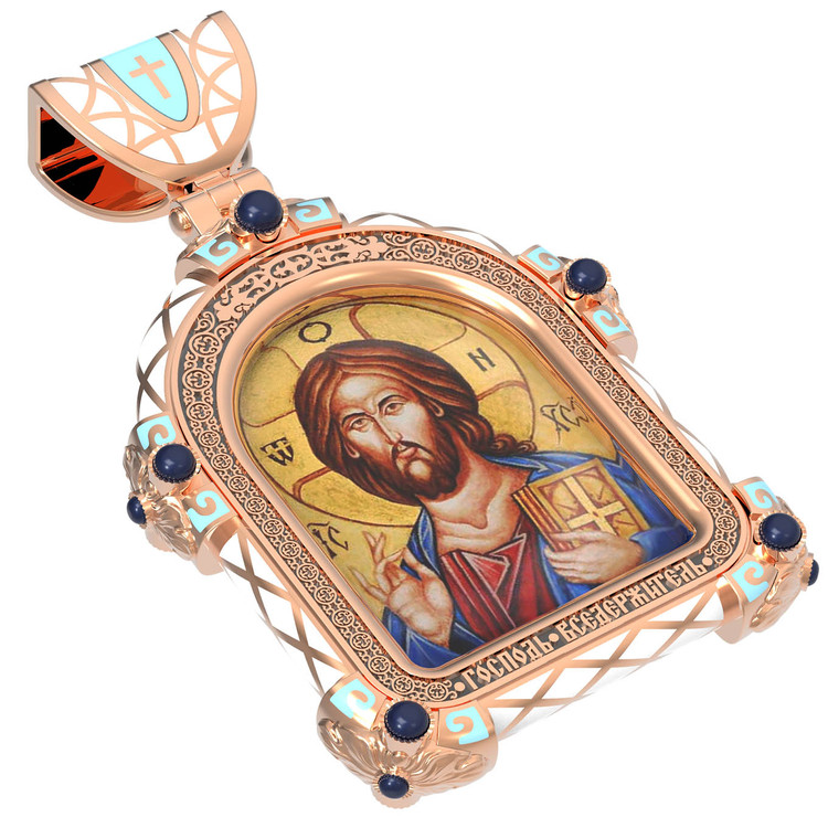 Образок из золота c эмаль , иконописью и темперой