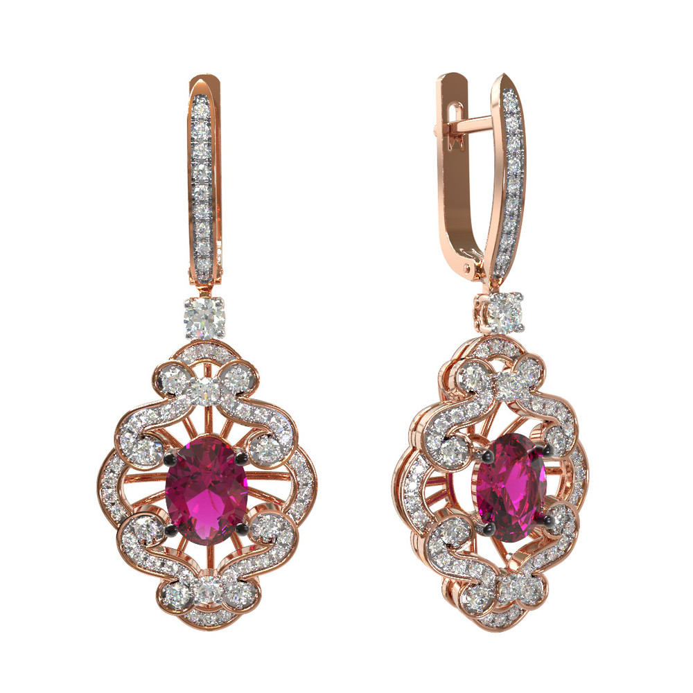 Серьги из золота c бриллиантами и рубином