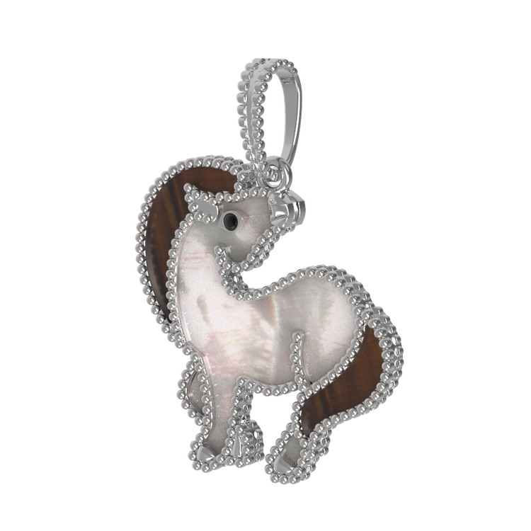 Подвеска из белого золота c эмалью, тигровым глазом и перламутром