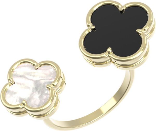 Кольцо из лимонного золота c ониксом и перламутром