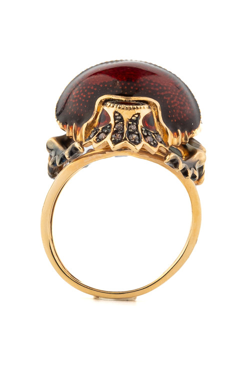 Кольцо из золота c эмалью, фианитом и гранатом